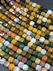 ลูกปัดหินแจสเปอร์ธรรมชาติทรงลูกบาศก์เหลี่ยมเพชรพลอย สีเขียวเหลืองน้ำตาลหลากสีสวยงาม สำหรับทำเครื่องประดับ - Product Image 5