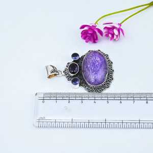 Pendentif élégant en Charoïte, argent sterling 925, bijoux en pierres précieuses faits à la main, cadeau de fiançailles vintage, certifié par un tiers, pour homme NIKHIL - Product Image 2