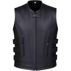 Custom <b>Men's</b> Genuine Cowhide <b>Leather</b> Motorcycle Biker Vest Stand Collar Side Adjustable Straps Premium Riding <b>Waistcoat</b> - Product Image 1
