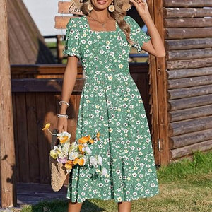 Vestido de vacaciones tropicales para mujer, informal, con estampado floral, ligero, para la playa, para viajes de verano - Product Image 3