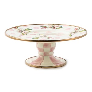 Base Redonda de Cerámica para Pastel con Diseño Floral y Borde Dorado, Hecha a Mano, Base a Cuadros Rosa - Product Image 3