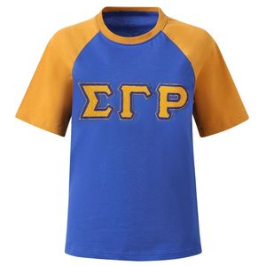 Chemise Raglan en Chenille Sigma Gamma Rho Bleu Or SGRho Premium avec Lettres Grecques – T-shirt Unisexe pour Femme - Product Image 1