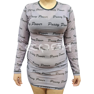 Vestido mini ajustado de manga larga para mujer con estampado de letras, malla elástica, sexy, para discoteca, ropa de calle, proveedor - Product Image 4