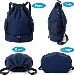 Drawstring Sports <b>Backpack</b> with Shoe Compartment Nylon Gym Bag Lightweight Foldable <b>Backpack</b> for Swimming Yoga Deep Blue - Product Image 4