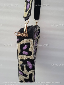 Sac à bandoulière noir et violet brodé de perles, sac de soirée chic pour mariage et fête, sac à main de créateur - Product Image 3