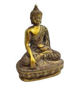 พระพุทธรูปทองเหลืองโบราณแกะสลักด้วยมือ งานประติมากรรมพุทธศาสนาทิเบต ของตกแต่งบ้านและแท่นบูชา มีขนาดสั่งทำได้ ผลิตในอินเดีย - Product Image 4