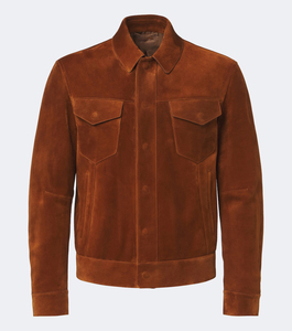 <b>Men's</b> <b>Suede</b> Shirt <b>Jacket</b> Workwear Style Turn-down Collar Regular Fit Autumn Brown Solid Color Button Closure Wholesale Supplier - Product Image 1