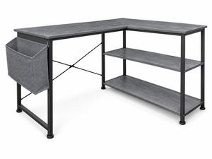 Escritorio moderno para computadora en forma de L con estantes de almacenamiento y bolsillo lateral en gris - Product Image 1