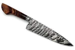 มีดเชฟเหล็กดามัสกัสทำมือ ใบมีดแบบ Fixed Blade สไตล์ญี่ปุ่น Gyuto สำหรับหั่นในครัว ด้ามจับไม้เนื้อแข็งธรรมชาติ รับผลิตแบบ DIY OEM - Product Image 3