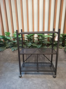 <b>Black</b> 3-Layer Carbon Steel Rolling <b>Shelf</b> With Wire Mesh And Wheels Portable Multi-Level Storage Rack - Product Image 3