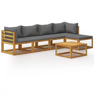 Ensemble de salon de jardin en bois d'acacia gris foncé, 100% polyester, meubles d'extérieur élégants - Product Image 2
