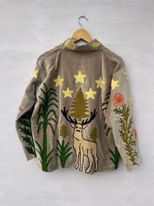 Hand Embroidered <b>Velvet</b> Safari <b>Jacket</b> With Animal Pattern Full Sleeve Stand Collar <b>Women's</b> Winter Coat - Product Image 5
