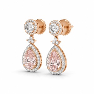 Pendientes de Oro Rosa con Diamantes y Morganita en Forma de Lágrima, Halo de Diamantes, Certificación IGI, Lujosos, Modernos, Geométricos, para Mujer, de Boda - Product Image 4