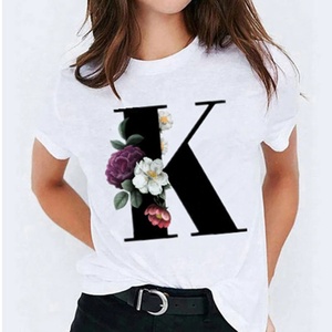 T-shirt blanc à imprimé floral lettre B, style décontracté printemps-été, haut à manches courtes, vêtements de mode pour femmes, t-shirts pour femmes - Product Image 5