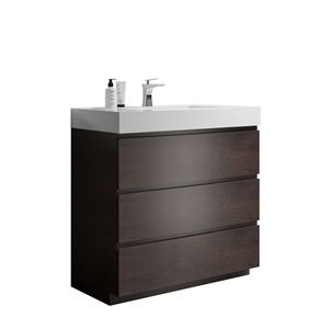 Lavandino da bagno moderno da 36 \ "con ampio ripiano bianco noce lavabo con rubinetto preassemblato Design autoportante - Product Image 4