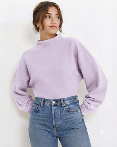 เสื้อสเวตเชิ้ตคอเต่าทรงโอเวอร์ไซส์สำหรับผู้หญิง ผ้าฝ้ายฟลีซ คอลเลคชั่นพื้นฐาน รับสกรีนโลโก้ เสื้อผ้าสตรีทแวร์ - Product Image 1