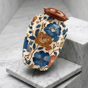 Floral Ceramic Urn <b>Vase</b> Tabletop <b>Memorial</b> Flower Vessel for Home Office Decor - Product Image 2