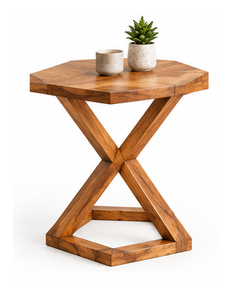 Modern Wooden Geometric Accent Table with Cross Base for Living <b>Room</b> Home <b>Decor</b> - Product Image 1