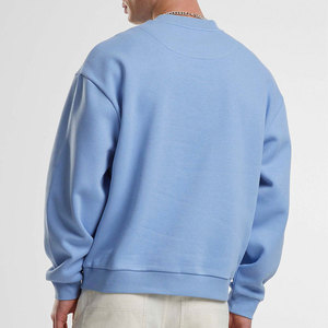 Sweat-shirt à col rond bleu clair pour homme, coupe classique, en coton tricoté, pull décontracté, style automne, couleur unie, manches longues - Product Image 2