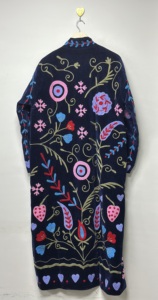 Handmade Embroidered <b>Velvet</b> <b>Jacket</b> Eco-Friendly Breathable Cotton Lining Long Floral Boho Ethnic Open Front Longline Coat Autumn - Product Image 3