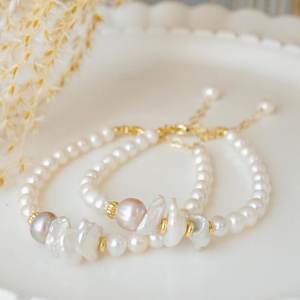Natural Iridescent Pearl Bracelet Dainty Gold Wedding Jewelry Handmade Baroque Keshi Pearl Bridal Gift - Product Image 6