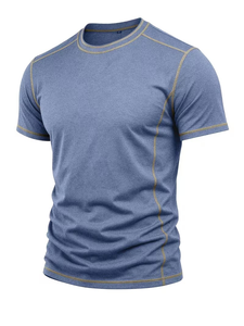 Men's Blue Regular Fit O-Neck T-Shirt Short Sleeve Knitted Eco-Friendly Raglan Sleeve 100% Cotton Casual Solid - Product Image 3