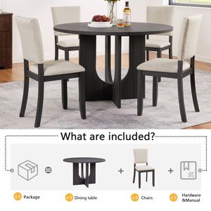 47.3\" Modern Round Dining Set with 4 Upholstered Chairs 5-Piece Dining Table Set for the Dining Room - Product Image 3