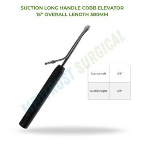 Elevador Cobb de succión con mango largo de 15 pulgadas (380 mm) para neurocirugía y cirugía de columna, instrumento para elevación y succión ósea - Product Image 2
