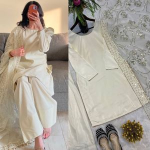 Heavy Natural Crepe Silk Farshi Salwar Suit With Sequence Embroidery Dupatta Full <b>Stitched</b> - Product Image 2