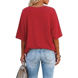 Camisetas de Cuello Redondo Holgadas y Oversize para Mujer, Tejidas, Lisas, Transpirables, de Alta Calidad, 65% Algodón, 35% Poliéster, Estilo Urbano - Product Image 2