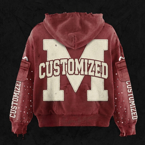 Sudadera con capucha de algodón personalizada de 500 g/m², estilo urbano, desgastada, oversize, con bordado, pedrería y efecto descolorido por el sol, corte cropped. - Product Image 2
