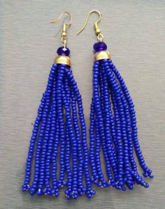 Japanese Elegant Glass Bead Tassel Hip Hop Unisex <b>Drop</b> Earrings Embroidered Cotton Lightweight Earrings with Metal Fittings <b>Back</b> - Product Image 5