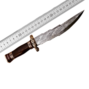 Couteau Bowie artisanal avec manche en bois pour les acheteurs en gros – Couteau de chasse Bowie à lame fixe haut de gamme avec finition en acier à motifs - Product Image 5