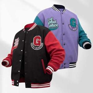 High Quality <b>Men's</b> Women's College Woolen Varsity <b>Jacket</b> Towel Embroidery Rib Knitted Zipper Closure Stand <b>Smart</b> Casual Winter - Product Image 5