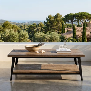 Mesa de Centro Aurora de Madera de Teca Sólida con Acabado Natural, Estilo Minimalista Moderno, Ecológica, Artística, de Lujo, Hecha a Mano para Sala de Estar - Product Image 2