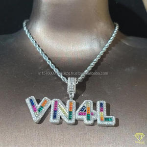 Luxury Rainbow Moissanite Diamond " VN4L " Letter Pendant With Rope <b>Chain</b> Full <b>Iced</b> <b>Out</b> Hip Hop Necklace - Product Image 2