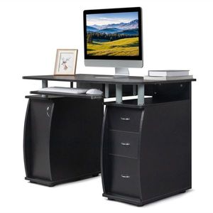 Black 1pc Door <b>with</b> 3pcs <b>Drawers</b> <b>Computer</b> <b>Desk</b> 115*55*74cm 15mm MDF Portable Boxed Set - Product Image 5