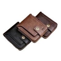 Dompet kulit pria trendi Top dompet penutup ritsleting casing kartu lapisan poliester jendela ID koin saku modis untuk pertemuan sehari-hari