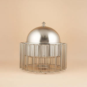 Premium Round Silver Chafing Dish Vertical Metal Pillar Cage <b>Stand</b> Stainless Steel Buffet Warmer with Dome Lid Single Unit - Product Image 1