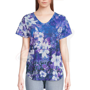 T-shirt à imprimé floral pour femmes, manches courtes, col rond, coupe ample, décontracté, tricoté, respirant, haut de printemps et d'été - Product Image 3