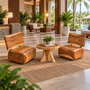Ensemble de salon en bois de Suar massif sculpté de qualité supérieure avec table ronde pour terrasses de complexes hôteliers - Product Image 5