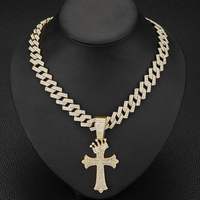 Collier chaîne cubaine personnalisé en gros, en argent sterling plaqué or, avec croix sertie de moissanite de laboratoire, style montre, cadeau bijou