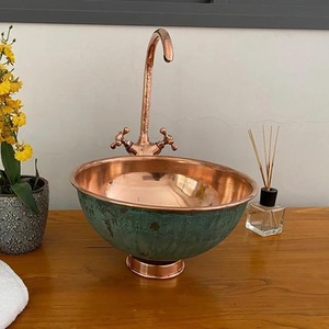 Lavabo Ovalado de Cobre de Lujo para Baño, Lavabo de Metal Tallado Antiguo - Product Image 3
