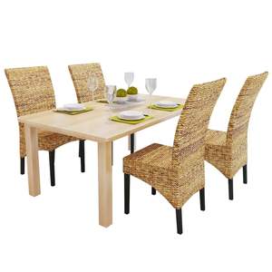 Juego de 4 Sillas de Comedor de Madera de Mango Maciza y Abacá - Product Image 1