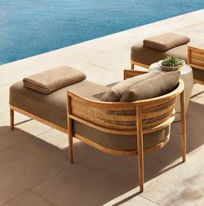Sillón de Madera de Teca de Lujo para Exteriores con Reposapiés, Sofá de Mimbre Moderno para Patio, Muebles para Villa o Piscina - Product Image 1