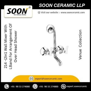 Robinet de lavabo 2-en-1 mural avec courbe en L pour l'aménagement d'une douche suspendue, en acier inoxydable poli, durable - Product Image 5