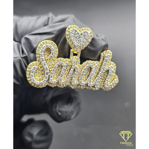 Custom "SARAH" <b>Name</b> Pendant Heart Iced Out Hip Hop Necklace Gold Bling Moissanite Diamond <b>Chain</b> Jewelry Gift - Product Image 2