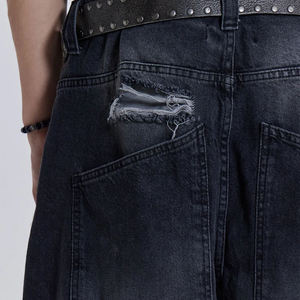 MEESAM LEATHER HOSIERY Jeans de mezclilla unisex 100% algodón de secado rápido, cintura alta, peso pesado, estilo vintage, corte regular, rectos, con relieve - Product Image 5