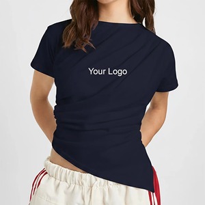 Camiseta Corta Asimétrica para Mujer, Cuello Redondo, Color Sólido, Tejido de Punto, Ajustada, Informal, de Secado Rápido y Transpirable para Verano - Product Image 1