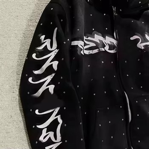 Fabricant de vêtements OEM, sweat-shirt à fermeture éclair avec logo personnalisé en strass et pantalon de jogging, ensemble de survêtement 2 pièces pour hommes - Product Image 3